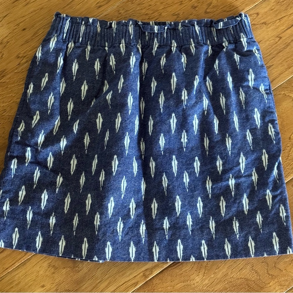 J Crew Sidewalk Skirt Women’s 8 Denim Blue Print Lined Elastic Waist Pockets